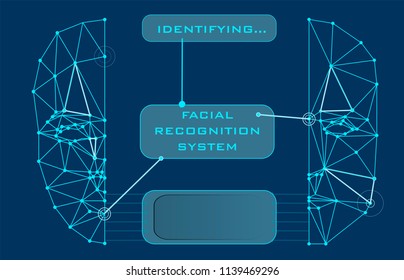 Face Recognition Biometric Scanning System Concept Abstract Tech background Low Polygon Human Face Scanning Blue Template Background Vector Illustration