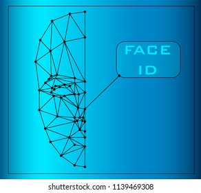 Face Recognition Biometric Scanning System Concept Abstract Tech background Low Polygon Human Face Scanning Blue Template Background Vector Illustration