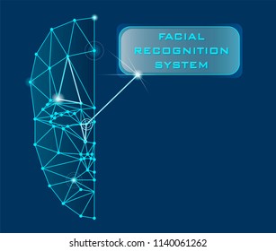 Face Recognition Biometric Scanning System Concept Abstract Tech background Low Polygon Human Face Scanning Blue Template Background Vector Illustration