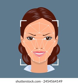 Reconocimiento facial - sistema de seguridad biométrica. Ilustración vectorial en estilo plano