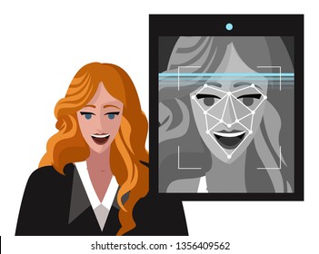 face recognition computer scanner on woman 