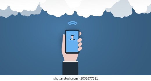 Face Recognition Concept Design -  User Authentication by Face for Cloud Systems, Online Business Services on a Smartphone - Vector Illustration
