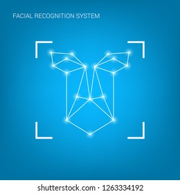 Face recognition, concept. concept of recognition. diagram of the grid and neural network algorithm.