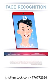 Face Recognition Concept Smart Phone Scanning Man Modern Access Control Technology Flat Vector Illustration