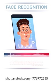 Face Recognition Concept Smart Phone Scanning Man Modern Access Control Technology Flat Vector Illustration