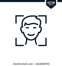 Face recognition or face detection icon collection in outlined or line art style, editable stroke vector