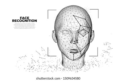 Face Recognition. Facial Recognition System concept. biometric scanning, 3D scanning. Face ID. Identification of a person through the system of recognition. Polygon vector wireframe concept. 