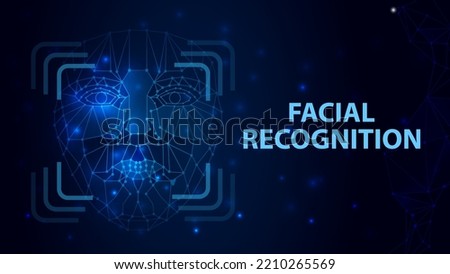 Face Recognition. Facial Recognition System concept. Biometric scanning, 3D scanning. Face ID. Identification of a person through the system of recognition. Polygon vector wireframe concept.