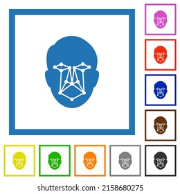 Reconocimiento facial iconos de color plano en marcos cuadrados sobre fondo blanco