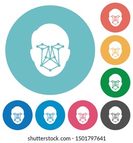Face recognition flat white icons on round color backgrounds