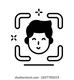 Face recognition glyph icon representing identity verification and security.