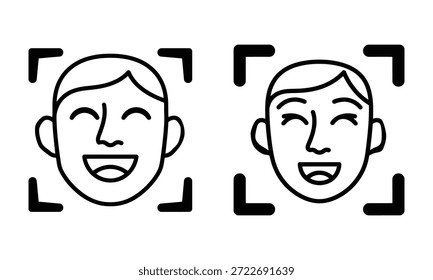 Conjunto de iconos de vector de reconocimiento facial y detección de sonrisa humana