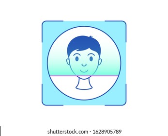 Face recognition, icon. Biometric scanning system for human head, interface of person identification. Face ID technology. System recognition and verification. Vector illustration