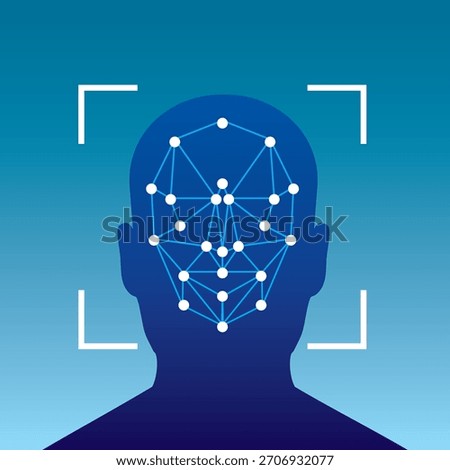 Face recognition icon with biometric symbol. Vector illustration. Concept of facial recognition, Face ID system, biometric identification, and face-scan system. Cybersecurity concept.