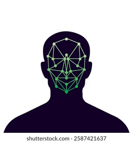 Face recognition icon with biometrical sign symbol vector illustration. Concept of facial recognition, face ID system, biometric identification, face scan system. Cyber security concept.