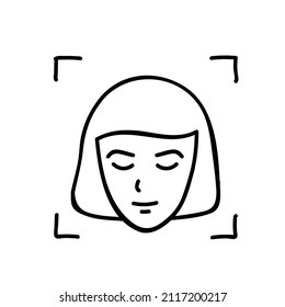 Face Recognition Icon Black And White Vector Illustration. Editable Outline Stroke.