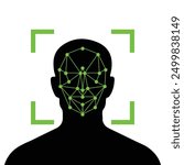 Face recognition icon with check mark sign symbol vector illustration. Concept of facial recognition, face ID system, biometric identification, face scan system. Cyber security concept.