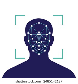 Face recognition icon with check mark sign symbol vector illustration. Concept of facial recognition, face ID system, biometric identification, face scan system. Cyber security concept.