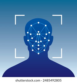 Face recognition icon with check mark sign symbol vector illustration. Concept of facial recognition, face ID system, biometric identification, face scan system. Cyber security concept.