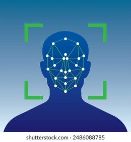 Icono de reconocimiento facial con Ilustración vectorial de signo de marca de verificación. Concepto de reconocimiento facial, sistema de identificación facial, Identificación biométrica, sistema de escaneo facial. Concepto de ciberseguridad.