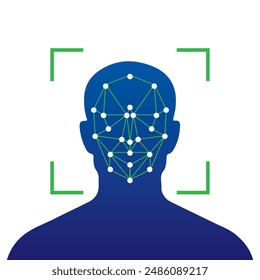 Face recognition icon with check mark sign symbol vector illustration. Concept of facial recognition, face ID system, biometric identification, face scan system. Cyber security concept.