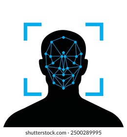 Face recognition icon with check mark sign symbol vector illustration. Concept of facial recognition, face ID system, biometric identification, face scan system. Cyber security concept.