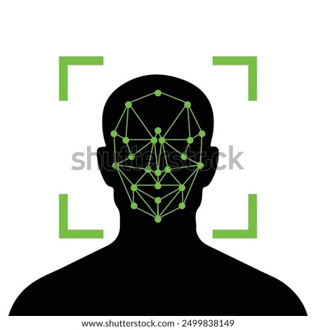 Face recognition icon with check mark sign symbol vector illustration. Concept of facial recognition, face ID system, biometric identification, face scan system. Cyber security concept.