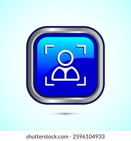 Face recognition icon design illustration, Face scanning sign, biometric icon, Blue color square button design