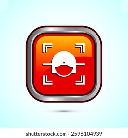 Face recognition icon design illustration, Face scanning sign, biometric icon, Orange color square button design