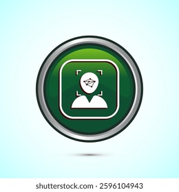 Face recognition icon design illustration, Face scanning sign, biometric icon, Green color round button design