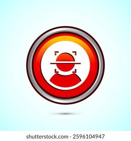Face recognition icon design illustration, Face scanning sign, biometric icon, Orange color round button design