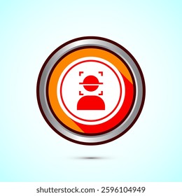 Face recognition icon design illustration, Face scanning sign, biometric icon, Orange color shadow button design