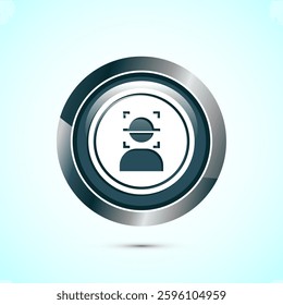 Face recognition icon design illustration, Face scanning sign, biometric icon, Gray color round button design