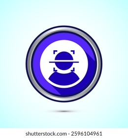 Face recognition icon design illustration, Face scanning sign, biometric icon, Blue color shadow button design