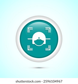 Face recognition icon design illustration, Face scanning sign, biometric icon, Teal color round button design