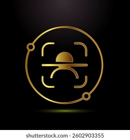 Face recognition icon design illustration, Face scanning sign, biometric icon in gold color style