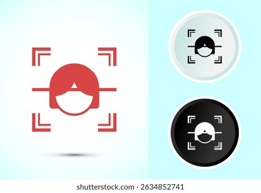 Ilustración de diseño de icono de reconocimiento facial, símbolo de signo de escaneo facial, icono biométrico en color, blanco y negro