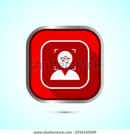Face recognition icon design illustration, Face scanning sign, biometric icon, Red color shadow button design