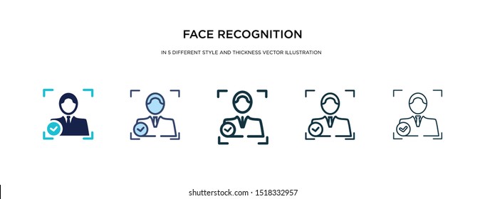 face recognition icon in different style and thickness vector illustration. Two colored and black face recognition vector icons in filled, outline, line, stroke style can be used for web, mobile, UI
