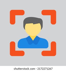 Icono de reconocimiento facial en estilo plano sobre el hogar inteligente, uso para presentación de aplicaciones móviles del sitio web