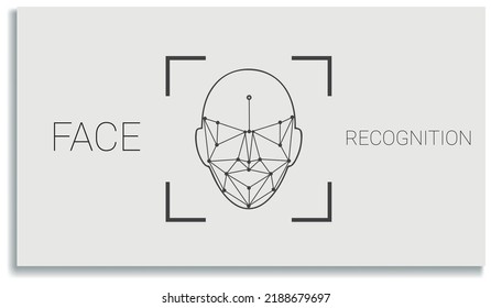 Face recognition icon, identity system recognize. Security digital scanner verification and identification.Biometric human analysis vector symbol. Machine learning systems, accurate facial recognition