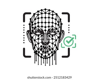 Gesichtserkennungssymbol, Identitätssystemerkennung. Sicherheit digitale Scanner Überprüfung und Identifizierung.Biometrische menschliche Analyse Vektorsymbol. Maschinelle Lernsysteme, genaue Gesichtserkennung