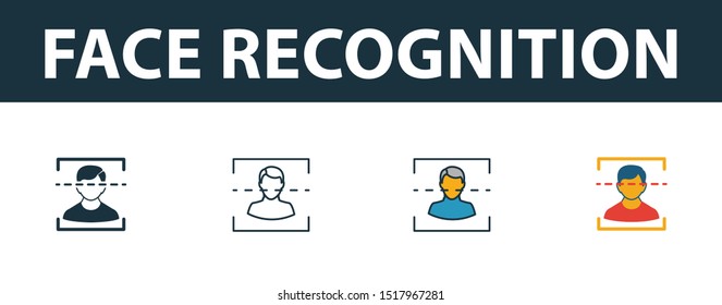 Face Recognition icon set. Premium simple element from security icons collection. Set of face recognition icon in filled, outline, colored and flat styles.