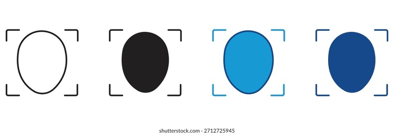 Conjunto de iconos de reconocimiento facial. Reconocimiento facial, escaneo para autenticación. Protección para smartphone. Ilustración vectorial.