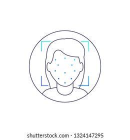 Face recognition, identification icon with girl head, linear