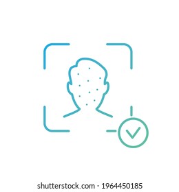 Face Recognition and Identification Line Icon. Biometric Facial Detection pictogram. Facial Scan and Identification. Facial Recognition System Sign. Face ID Line Icon. Vector illustration.