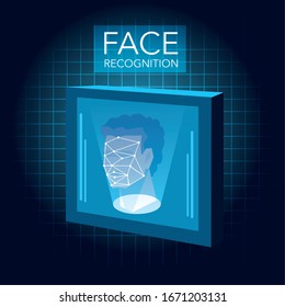 face recognition and identification system, mobile app for face recognition vector illustration design