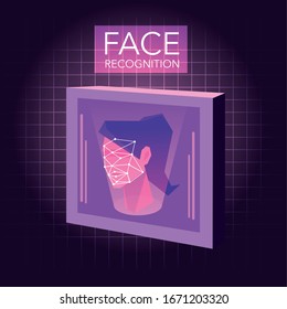 face recognition and identification system, mobile app for face recognition vector illustration design