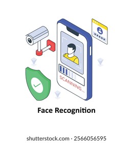 Face Recognition isometric Colored illustration. EPS File stock illustration