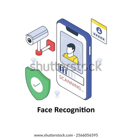 Face Recognition isometric Colored illustration. EPS File stock illustration